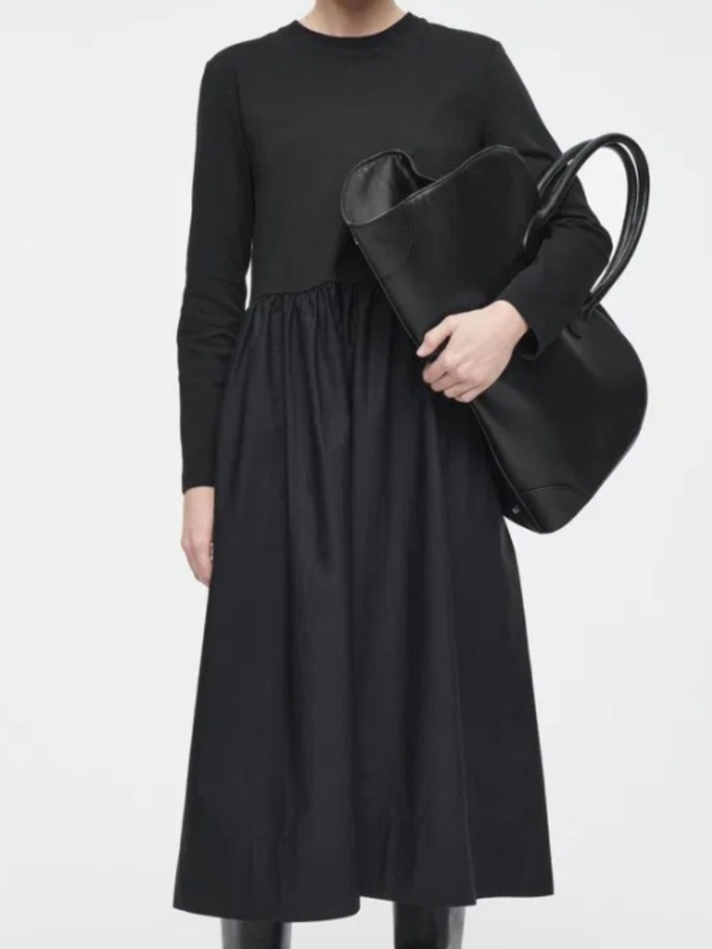 COS Contrast Panel Long Sleeve Midi Dress Black Size Medium